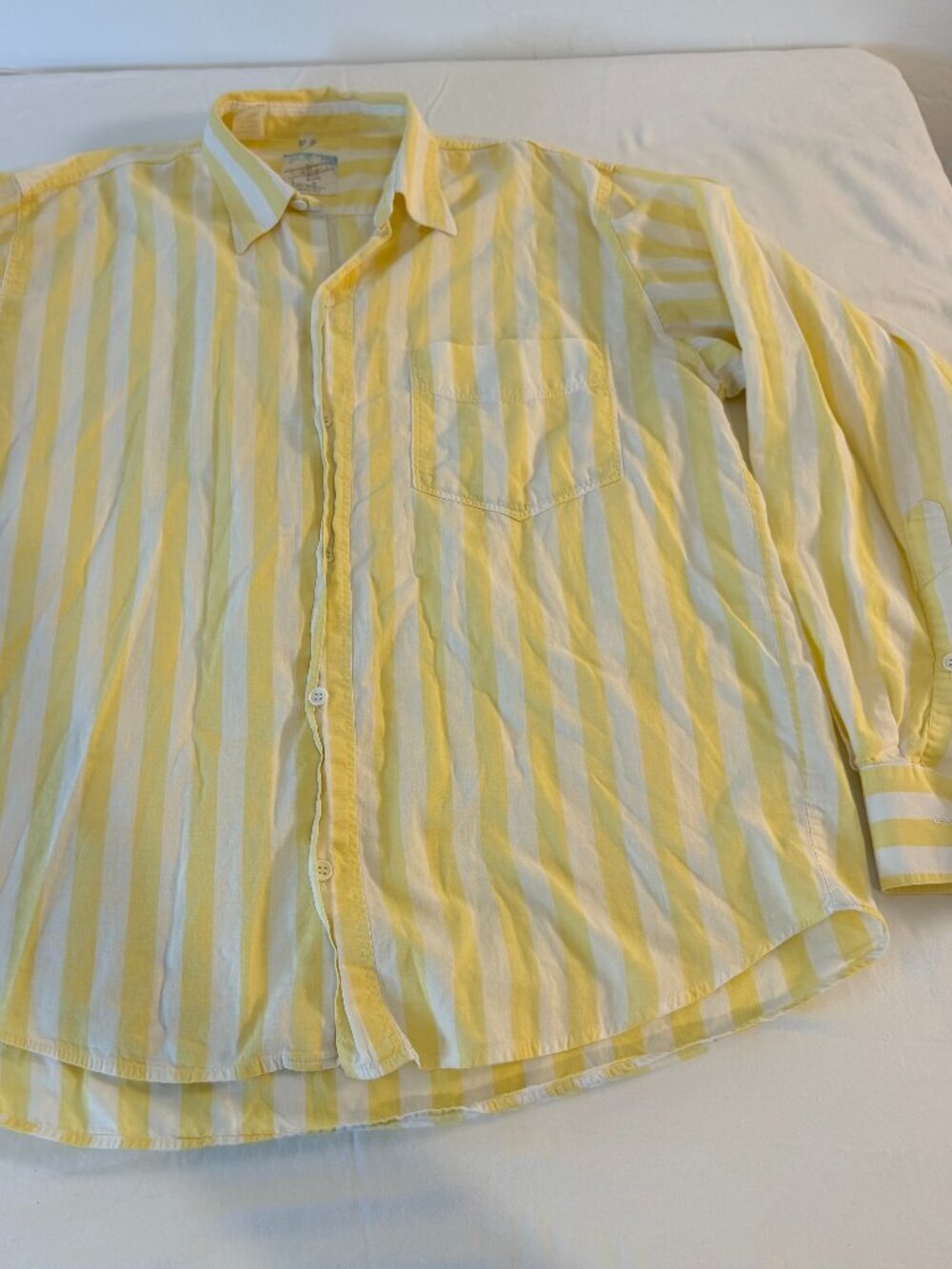 Vintage Benetton Made Italy Yellow Stripe Button Up Shirt Cotton Women's XS